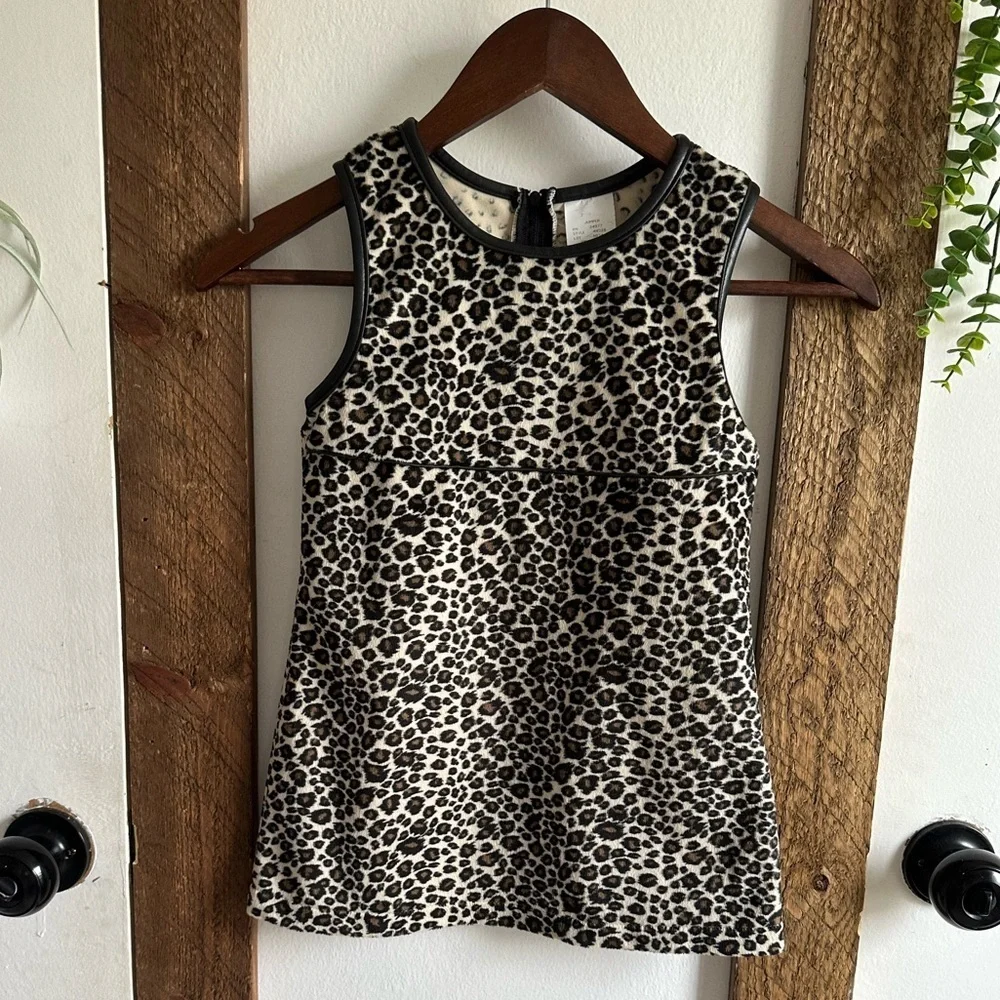Vintage 90s Prana Girls Leopard Print Jumper Dress Size 5/6